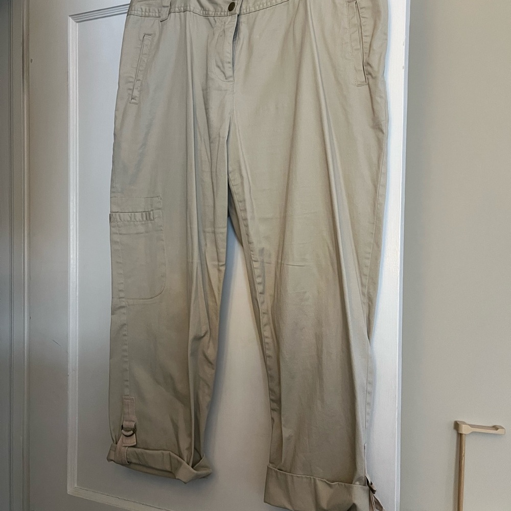 Women’s khaki cargo pants and matching vest.